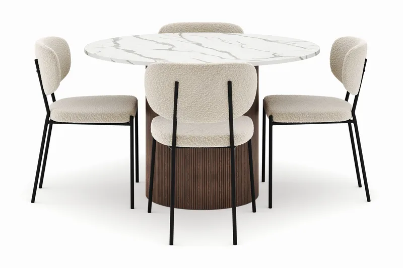 Uppveda Pyöreä Ruokapöytä 120 cm ja 4 Gemmiano Tuolia - Ruskea - Huonekalut - Pöytä & ruokailuryhmä - Ruokailuryhmä
