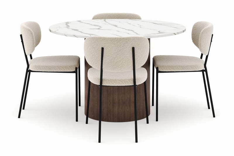 Uppveda Pyöreä Ruokapöytä 120 cm ja 4 Gemmiano Tuolia - Ruskea - Huonekalut - Pöytä & ruokailuryhmä - Ruokailuryhmä