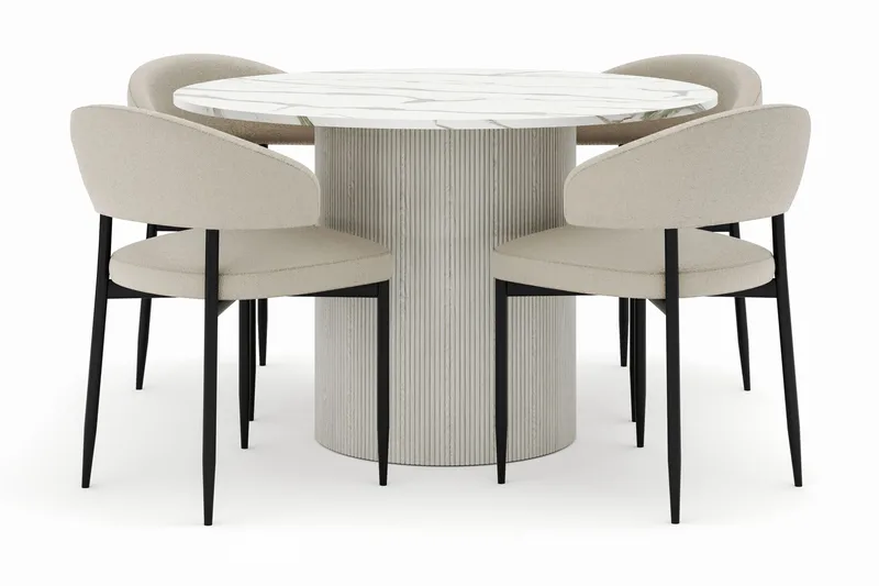 Uppveda Pyöreä Ruokapöytä 120 cm ja 4 Sawako Tuolia - Valkoinen - Huonekalut - Pöytä & ruokailuryhmä - Ruokailuryhmä