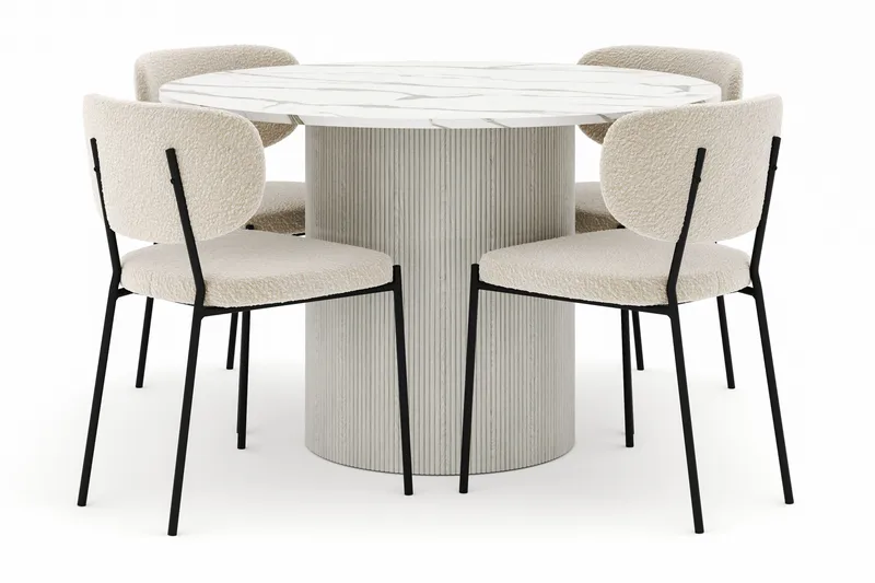 Uppveda Pyöreä Ruokapöytä 120 cm ja 4 Gemmiano Tuolia, Valkoinen