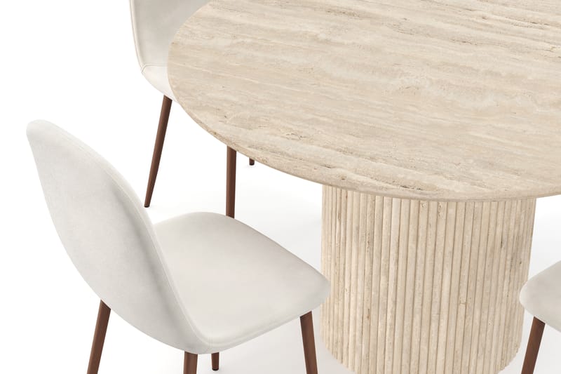Uppveda Pyöreä ruokapöytä 130 cm travertiinin näköinen 4 Nibe ruokatuolilla - Beige - Huonekalut - Pöytä & ruokailuryhmä - Ruokailuryhmä