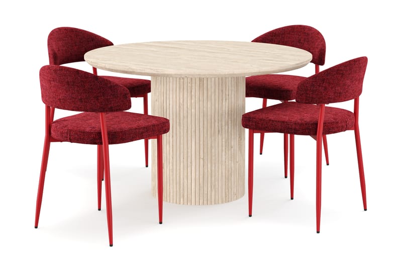 Uppveda Pyöreä ruokapöytä 130 cm travertiinin näköinen 4 Jairam ruokatuolilla - Beige - Huonekalut - Pöytä & ruokailuryhmä - Ruokailuryhmä