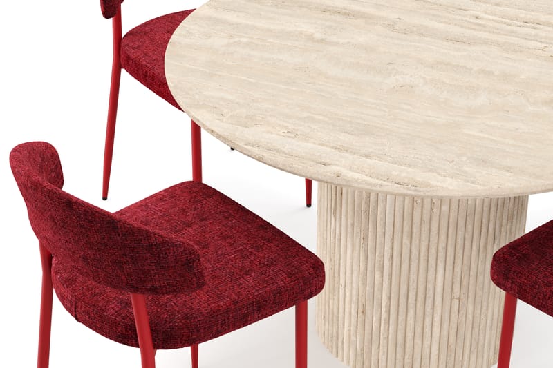 Uppveda Pyöreä ruokapöytä 130 cm travertiinin näköinen 4 Jairam ruokatuolilla - Beige - Huonekalut - Pöytä & ruokailuryhmä - Ruokailuryhmä