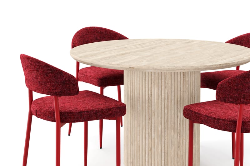 Uppveda Pyöreä ruokapöytä 130 cm travertiinin näköinen 4 Jairam ruokatuolilla - Beige - Huonekalut - Pöytä & ruokailuryhmä - Ruokailuryhmä