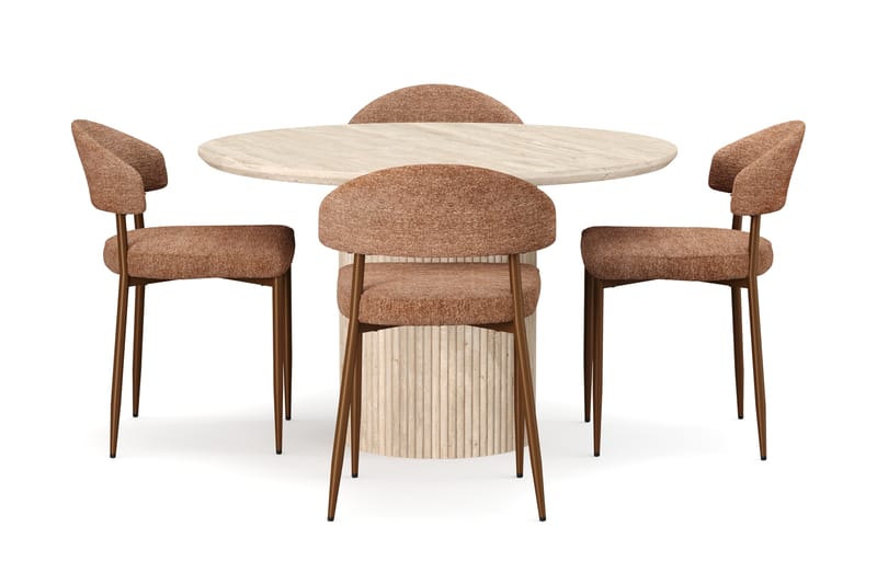 Uppveda Pyöreä ruokapöytä 130 cm travertiinin näköinen 4 Jairam ruokatuolilla - Beige - Huonekalut - Pöytä & ruokailuryhmä - Ruokailuryhmä