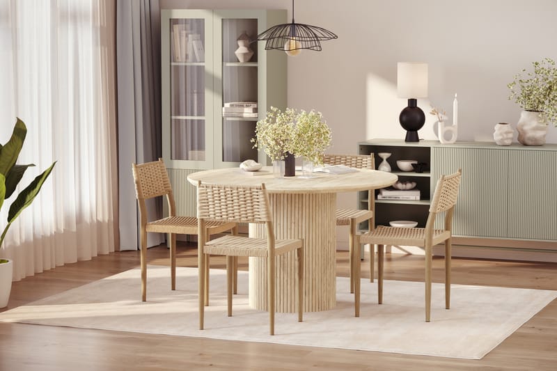 Uppveda Pyöreä ruokapöytä 120 cm travertiinin näköinen 4 Jamna ruokatuolilla - Beige - Huonekalut - Pöytä & ruokailuryhmä - Ruokailuryhmä