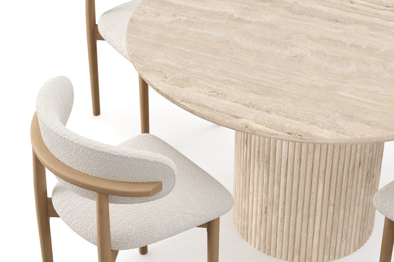 Uppveda Pyöreä ruokapöytä 130 cm travertiinin näköinen 4 Jaiveer ruokatuolilla - Beige - Huonekalut - Pöytä & ruokailuryhmä - Ruokailuryhmä