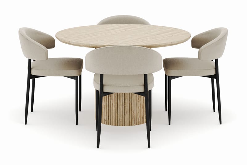 Uppveda Pyöreä Ruokapöytä 120 cm ja 4 Sawako Tuolia - Beige - Huonekalut - Pöytä & ruokailuryhmä - Ruokailuryhmä