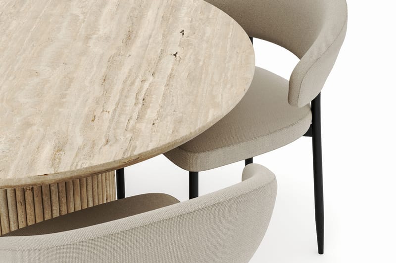 Uppveda Pyöreä Ruokapöytä 120 cm ja 4 Sawako Tuolia - Beige - Huonekalut - Pöytä & ruokailuryhmä - Ruokailuryhmä