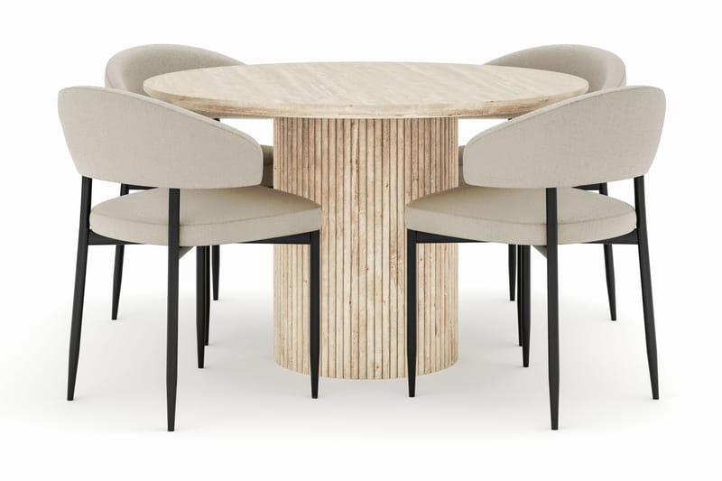 Uppveda Pyöreä Ruokapöytä 120 cm ja 4 Sawako Tuolia, Beige