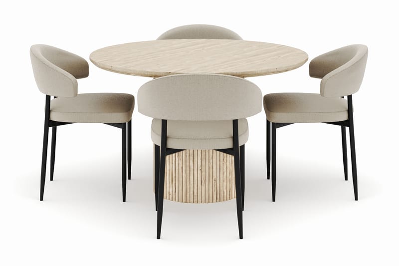 Uppveda Pyöreä Ruokapöytä 120 cm ja 4 Sawako Tuolia - Beige - Huonekalut - Pöytä & ruokailuryhmä - Ruokailuryhmä