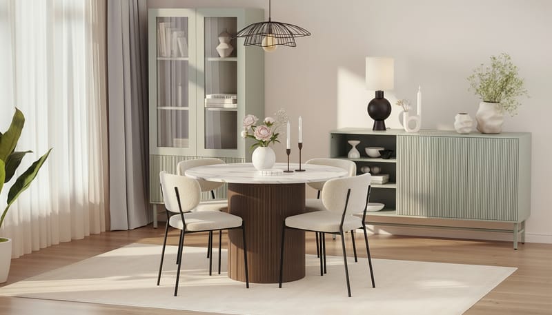 Uppveda Pyöreä Ruokapöytä 120 cm ja 4 Gemmiano Tuolia - Ruskea - Huonekalut - Pöytä & ruokailuryhmä - Ruokailuryhmä