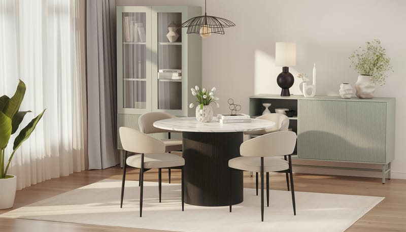 Uppveda Pyöreä Ruokapöytä 120 cm ja 4 Sawako Tuolia - Musta/Valkoinen - Huonekalut - Pöytä & ruokailuryhmä - Ruokailuryhmä