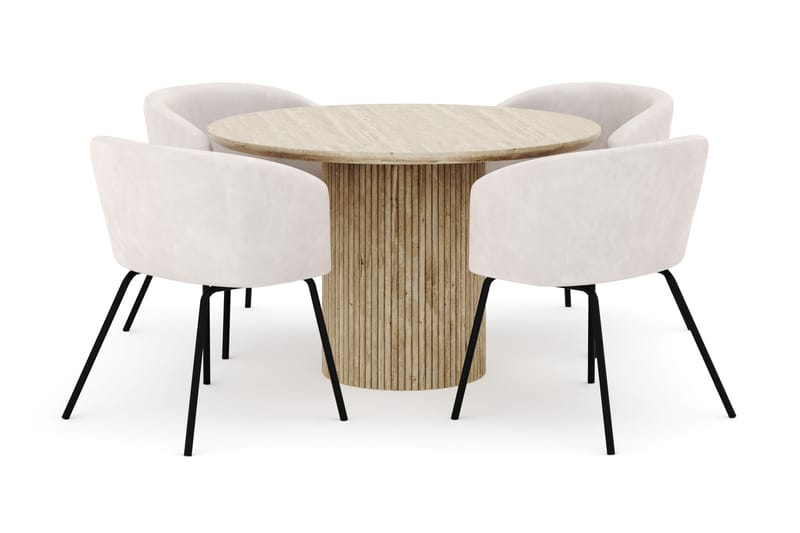Uppveda Pyöreä Ruokapöytä 120 cm ja 4 Berit Tuolia - Beige - Huonekalut - Pöytä & ruokailuryhmä - Ruokailuryhmä