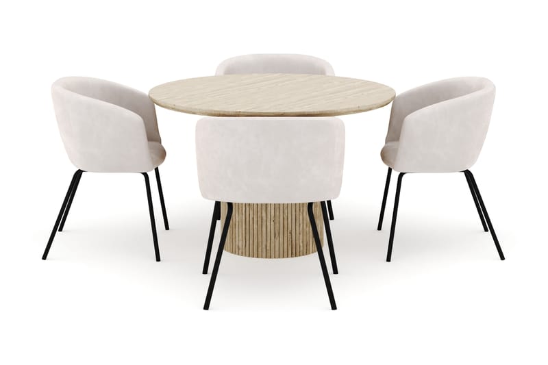 Uppveda Pyöreä Ruokapöytä 120 cm ja 4 Berit Tuolia - Beige - Huonekalut - Pöytä & ruokailuryhmä - Ruokailuryhmä