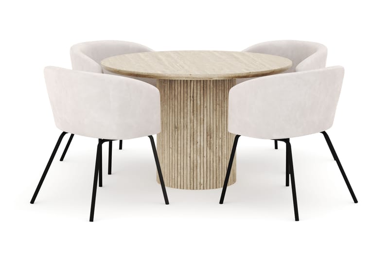Uppveda Pyöreä Ruokapöytä 120 cm ja 4 Berit Tuolia, Beige