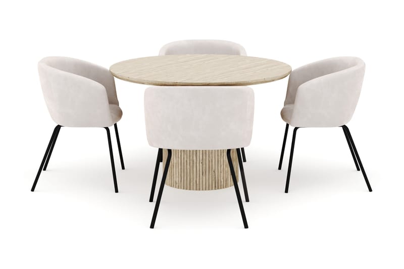 Uppveda Pyöreä Ruokapöytä 120 cm ja 4 Berit Tuolia - Beige - Huonekalut - Pöytä & ruokailuryhmä - Ruokailuryhmä
