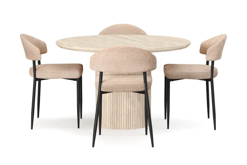 Uppveda Pyöreä ruokapöytä 120 cm travertiinin näköinen 4 Jairam ruokatuolilla - Beige - Huonekalut - Pöytä & ruokailuryhmä - Ruokailuryhmä