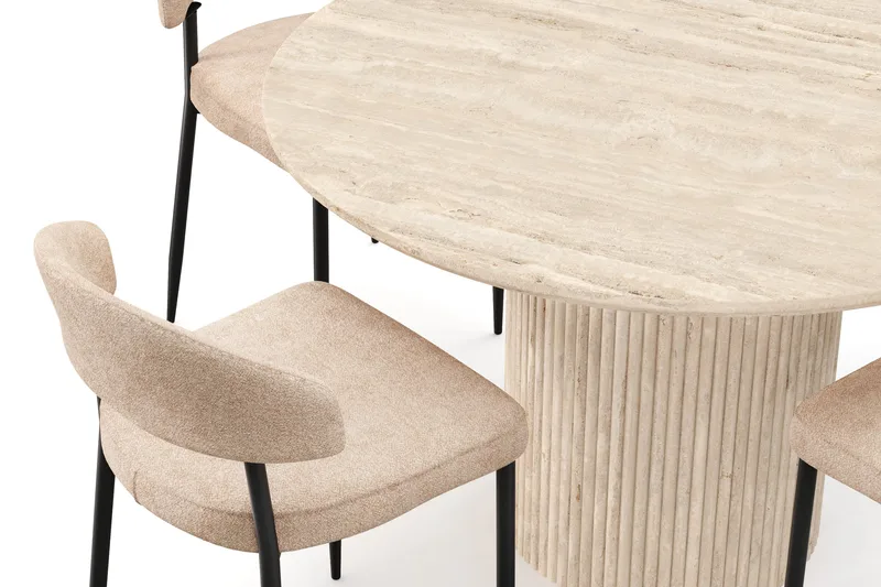 Uppveda Pyöreä ruokapöytä 120 cm travertiinin näköinen 4 Jairam ruokatuolilla - Beige - Huonekalut - Pöytä & ruokailuryhmä - Ruokailuryhmä