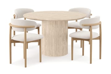 Uppveda Pyöreä ruokapöytä 120 cm travertiinin näköinen 4 Jaiveer ruokatuolilla - Beige - Huonekalut - Pöytä & ruokailuryhmä - Ruokailuryhmä