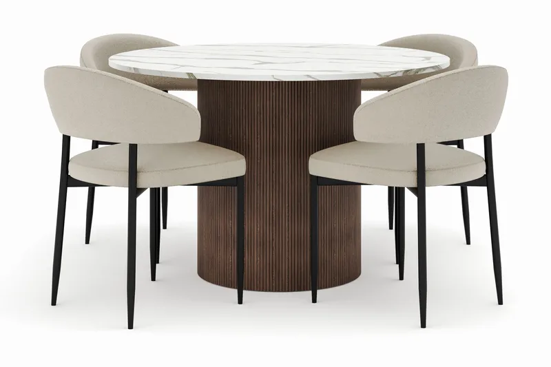 Uppveda Pyöreä Ruokapöytä 120 cm ja 4 Sawako Tuolia - Ruskea - Huonekalut - Pöytä & ruokailuryhmä - Ruokailuryhmä