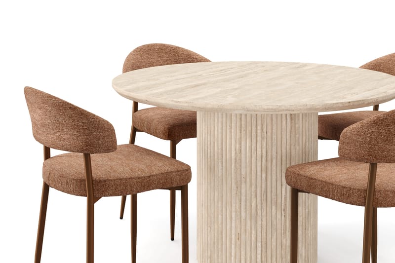 Uppveda Pyöreä ruokapöytä 120 cm travertiinin näköinen 4 Jairam ruokatuolilla - Beige - Huonekalut - Pöytä & ruokailuryhmä - Ruokailuryhmä