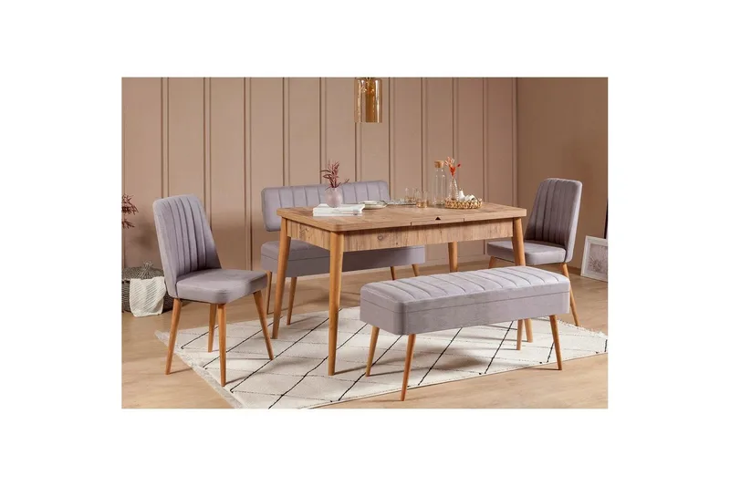 Valsot Ruokailuryhmä 129 cm Suorakulmainen - Luonnollinen/Harmaa - Huonekalut - Pöytä & ruokailuryhmä - Ruokailuryhmä