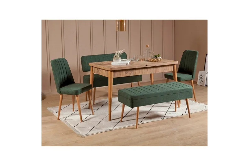 Valsot Ruokailuryhmä 129 cm Suorakulmainen - Luonnollinen/Vihreä - Huonekalut - Pöytä & ruokailuryhmä - Ruokailuryhmä