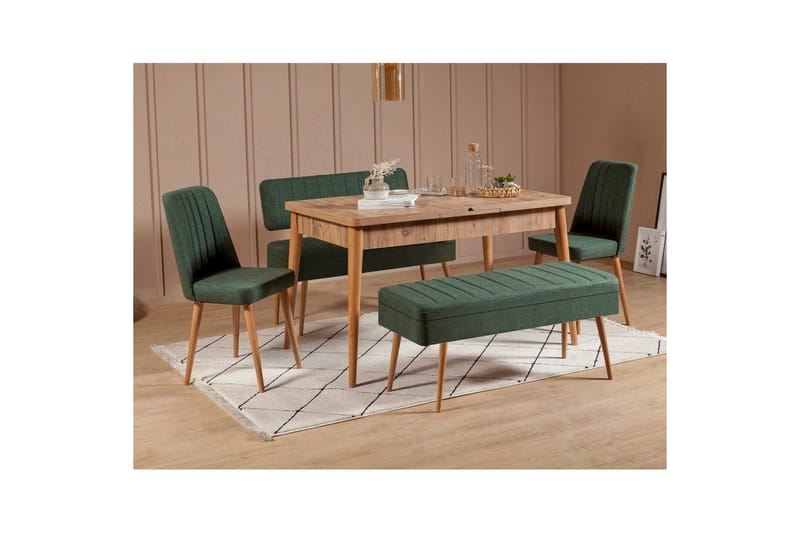 Valsot Ruokailuryhmä 129 cm Suorakulmainen - Luonnollinen/Vihreä - Huonekalut - Pöytä & ruokailuryhmä - Ruokailuryhmä