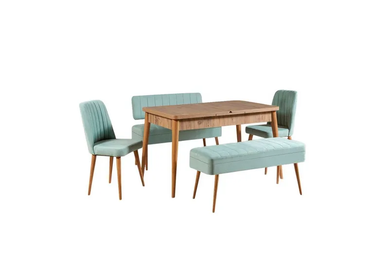 Valsot Ruokailuryhmä 129 cm Suorakulmainen, Luonnollinen/Vihreä