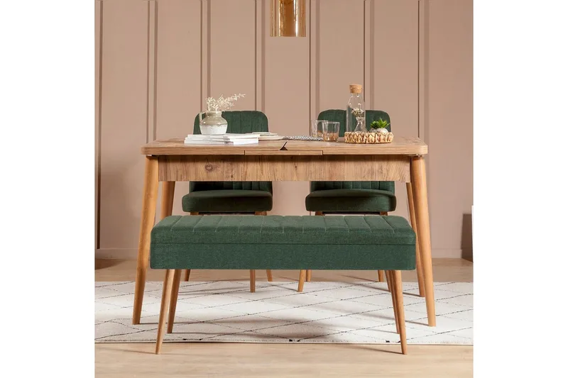 Valsot Ruokailuryhmä 129 cm Suorakulmainen - Luonnollinen/Vihreä - Huonekalut - Pöytä & ruokailuryhmä - Ruokailuryhmä