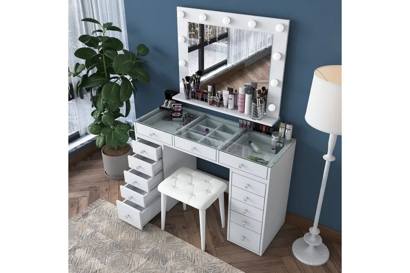 Varlin Kampauspöytä 120 cm - Valkoinen - Huonekalut - Pöytä & ruokailuryhmä - Meikki- & kampauspöydät - Meikkipöytä valolla