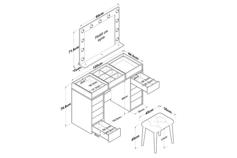 Varlin Kampauspöytä 120 cm - Valkoinen - Huonekalut - Pöytä & ruokailuryhmä - Meikki- & kampauspöydät