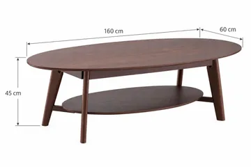 Velo soikea sohvapöytä hyllyllä 160x60 cm puu- ja pähkinäpuun näköisenä - Pähkinä - Huonekalut - Pöytä & ruokailuryhmä - Sohvapöytä