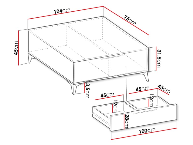 Vemdalen Sohvapöytä 104 cm - Ruskea, mustat jalat - Huonekalut - Pöytä & ruokailuryhmä - Sohvapöytä