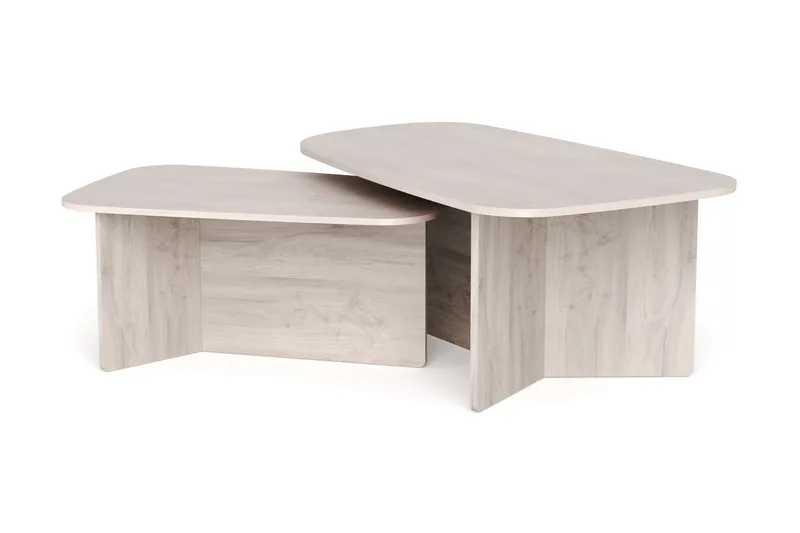 Vento-sarjapöytä, sohvapöydät 120 × 70 cm + 90 × 60 cm, Valkoiseksi kuultokäsitelty tammi