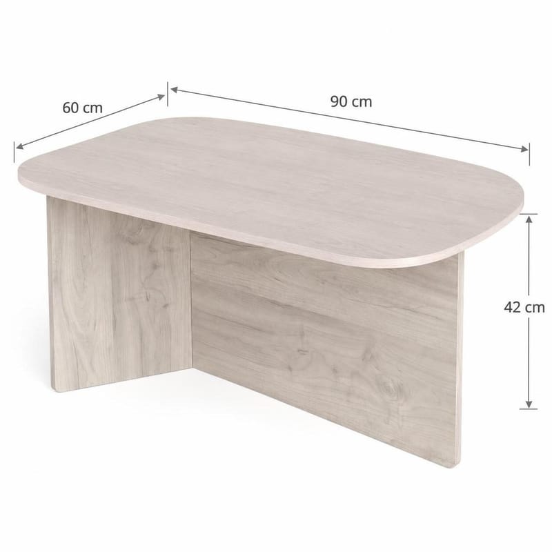 Vento soikea sohvapöytä 90x60 cm puu- ja valkolasitetulla tammiulkonäöllä - Valkoinen - Huonekalut - Pöytä & ruokailuryhmä - Sohvapöytä