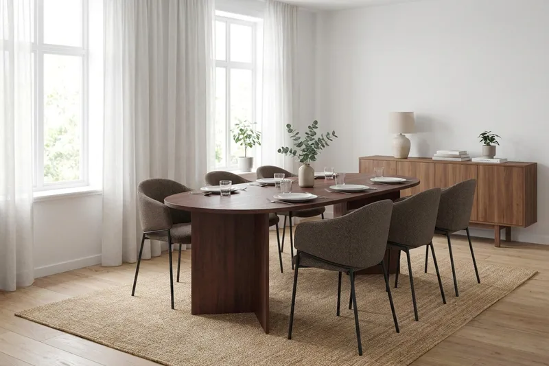 Vera-ruokailuryhmä, soikea 180 cm, 6 Filip-ruokatuolia - Pähkinä - Huonekalut - Pöytä & ruokailuryhmä - Ruokailuryhmä