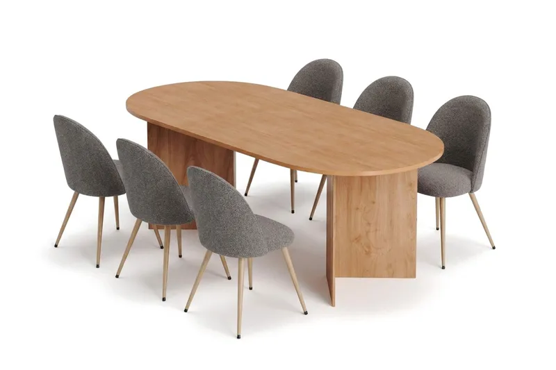 Vera-ruokailuryhmä, soikea 180 cm, 6 Nibe Plus -ruokapöydän tuolia, Tammi
