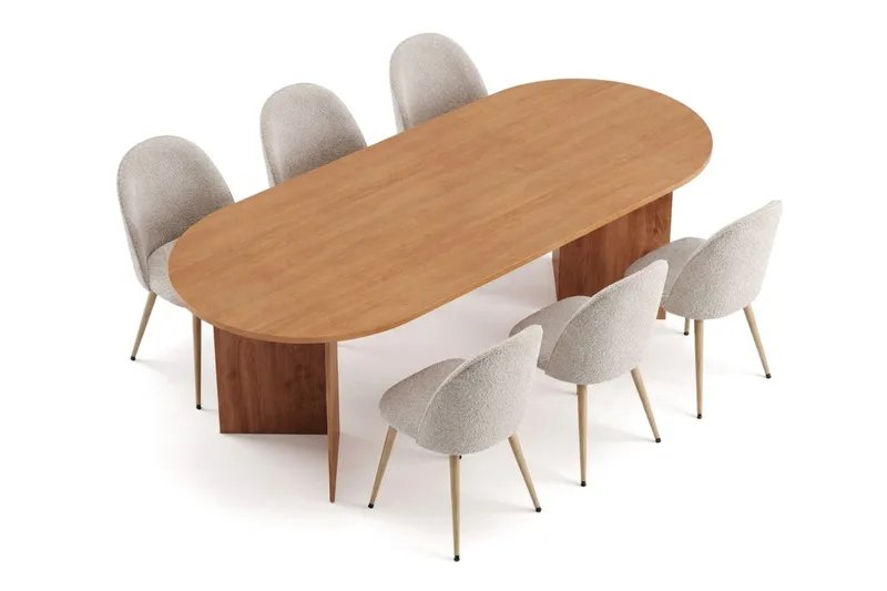 Vera-ruokailuryhmä, soikea 220 cm, 6 Nibe Plus -ruokapöydän tuolia - Tammi - Huonekalut - Pöytä & ruokailuryhmä - Ruokailuryhmä