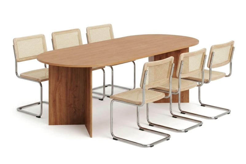 Vera-ruokailuryhmä, suorakaiteen muotoinen 220 cm, tammi, 6 Build-ruokatuolia, Tammi
