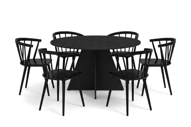 Vera-ruokailuryhmä, pyöreä 130 cm, musta, 6 Tyrö-ruokatuolia, Musta