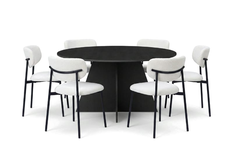 Vera-ruokailuryhmä, pyöreä 150 cm, musta, 6 Lucy-ruokatuolia, Musta