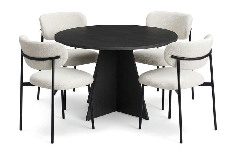 Vera-ruokailuryhmä, pyöreä 110 cm, musta, 4 Lucy-ruokatuolia, Musta