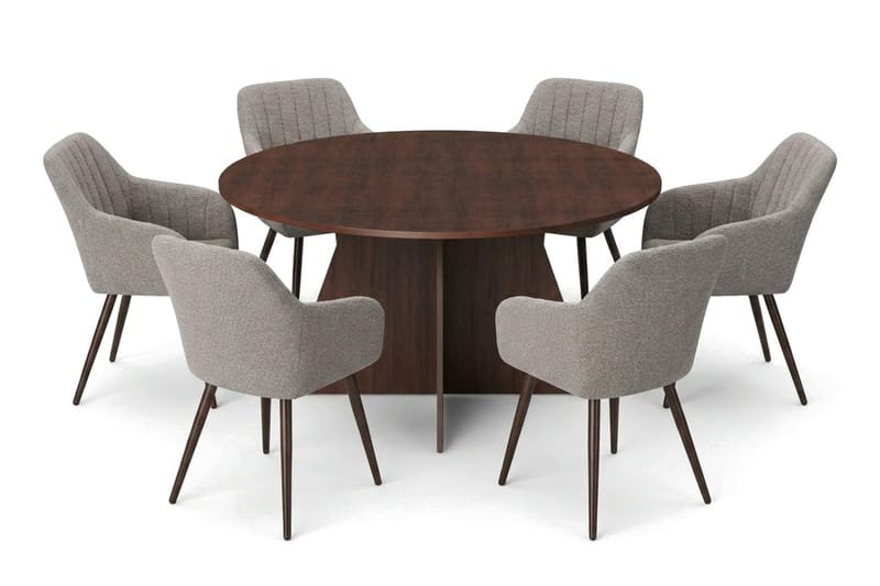 Vera-ruokailuryhmä, pyöreä 150 cm, pähkinä, 6 Filippa-ruokatuolia, Pähkinä