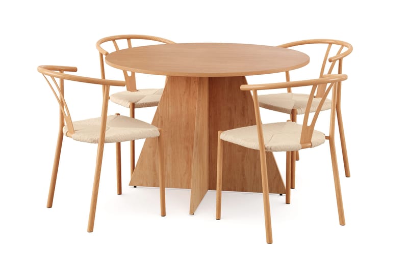 Vera-ruokailuryhmä, pyöreä 110 cm, tammi, 4 Elysia-ruokatuolia, Tammi