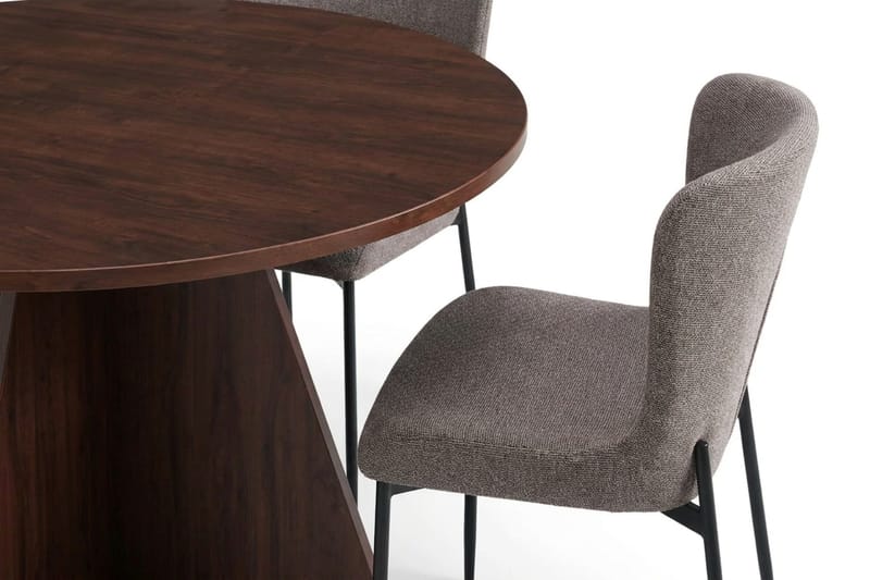 Vera-ruokailuryhmä, pyöreä 110 cm, pähkinä, 4 Elsie-ruokatuolilla - Pähkinä/Harmaa - Huonekalut - Pöytä & ruokailuryhmä - Ruokailuryhmä