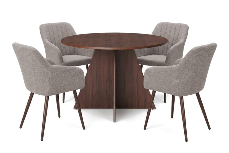 Vera-ruokailuryhmä pyöreä 110 cm, pähkinä, 4 Filippa-ruokatuolia, Pähkinä