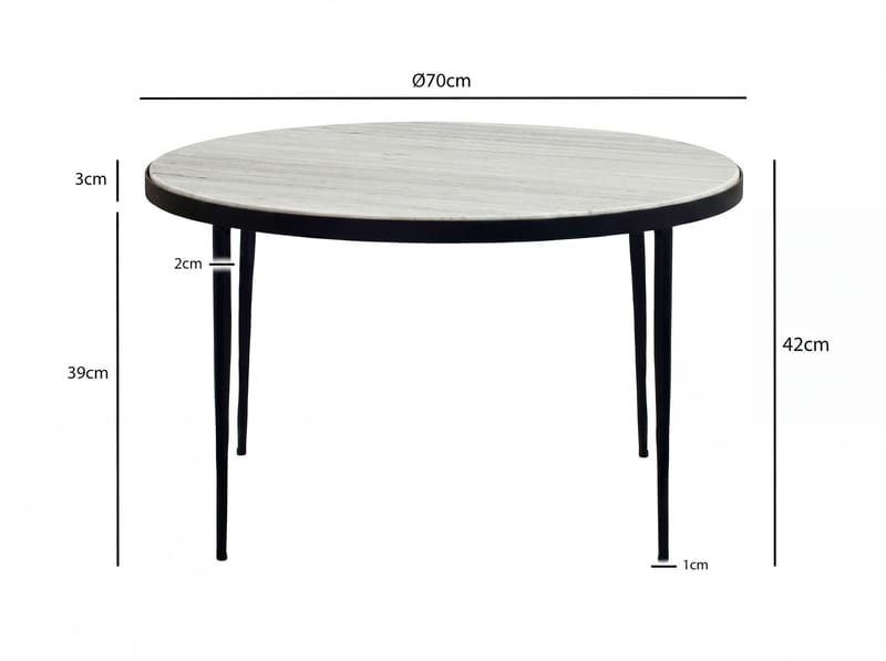 Verlen pyöreä sohvapöytä 70 cm metallia, marmoritasolla - valkoharmaa marmori musta - Huonekalut - Pöytä & ruokailuryhmä - Ruokapöydät & keittiön pöydät