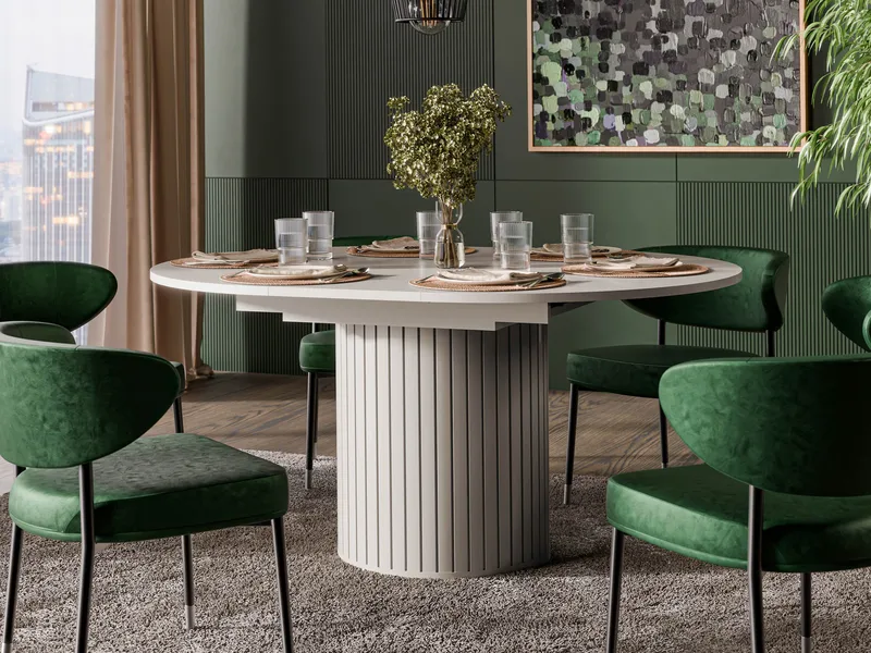 Veyricor Förlängningsbart Ruokapöytä 120-160 cm pyöreä - Beige - Huonekalut - Pöytä & ruokailuryhmä - Ruokapöydät & keittiön pöydät